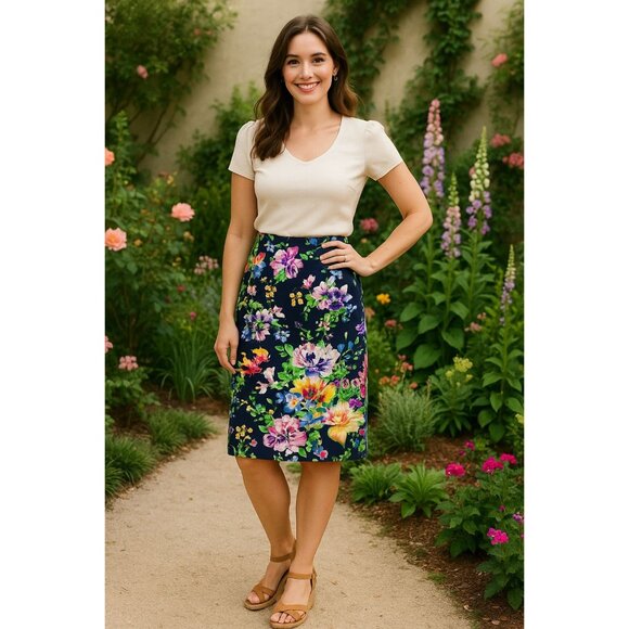 Lauren Ralph Lauren Romantic Floral Summer Staple Pencil Skirt - Size 8 - Picture 1 of 8